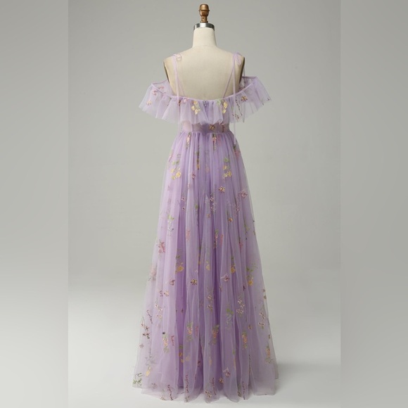 Fairycore formal Spaghetti Strap Floral Embriodered Dress in Purple size 10 NWOT - Picture 2 of 16